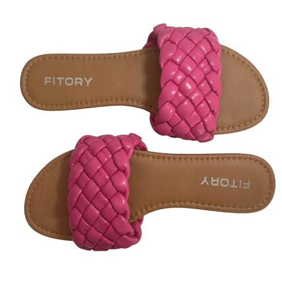 FITORY Flat Sandals Open Toe Slip On with Braided Strap Hot Pink Women’s Size 9 - Picture 2 of 6